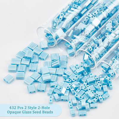  432Pcs 2 Style 2-Hole Opaque Glass Seed Beads SEED-NB0001-71-1