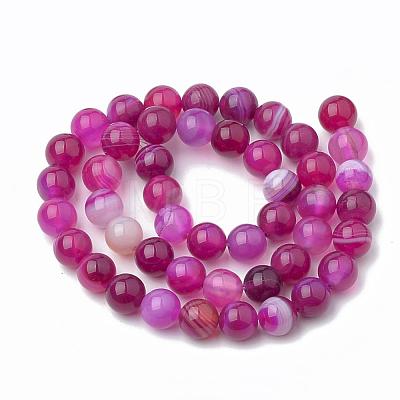 Dyed Natural Striped Agate/Banded Agate Round Bead Strands G-R342-10mm-04-1