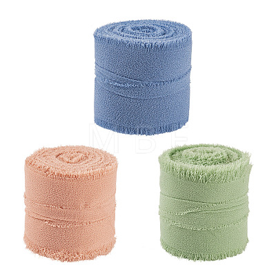 3 Rolls Polyester Raw Edges Ribbons SRIB-TAC0002-26D-1