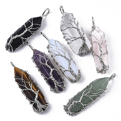 Natural & Synthetic Mixed Gemstone Big Wire Wrapped Pendants G-T133-P02-1