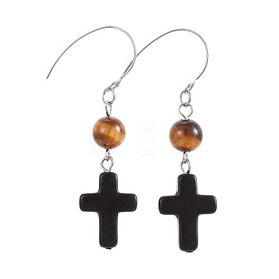 Natural Mixed Stone Dangle Earrings EJEW-JE02975-1