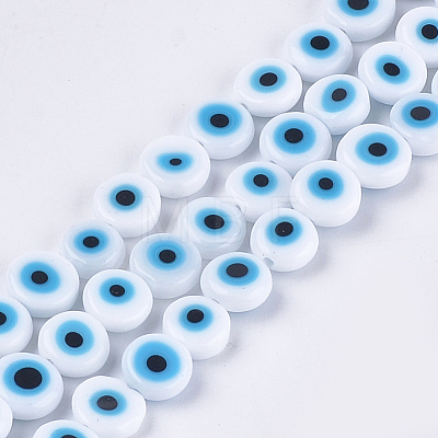 Handmade Evil Eye Lampwork Beads Strands X-LAMP-S191-02B-08-1