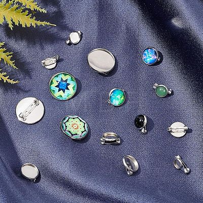 Tarnish Resistant 304 Stainless Steel Brooch Base Settings STAS-F191-04P-12mm-1