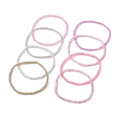 8Pcs 8 Color Glass Seed Beaded Stretch Bracelets Set for Women BJEW-JB09661-01-1