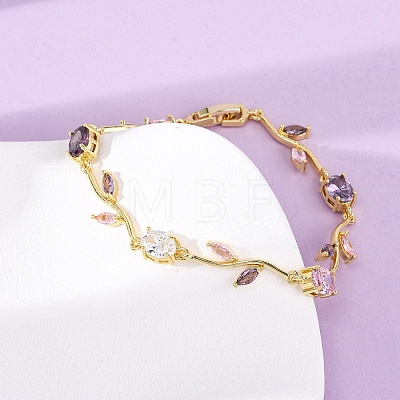 Brass Micro Pave Cubic Zirconia Link Bracelets for Women BJEW-H209-03G-1