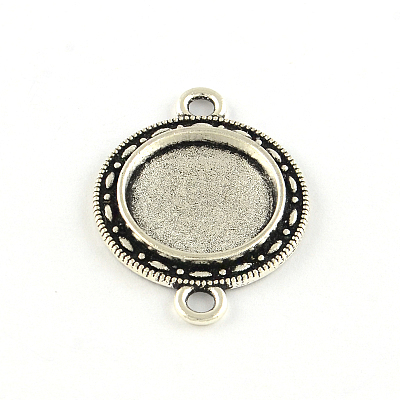 Flat Round Tibetan Style Alloy Connector Cabochon Settings TIBE-S297-13AS-LF-1