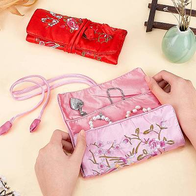   2Pcs 2 Colors Embroidery Silk Roll Bags ABAG-PH0001-26-1