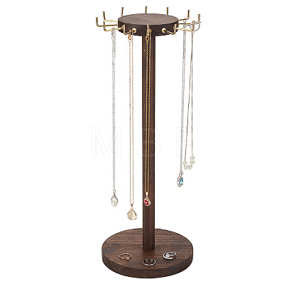 Round Wood Jewelry Necklace Display Organizer Hanging Tower Rack NDIS-WH0017-05-1