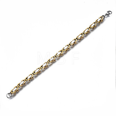 Ion Plating(IP) Two Tone 201 Stainless Steel Byzantine Chain Bracelet for Men Women BJEW-S057-91-1