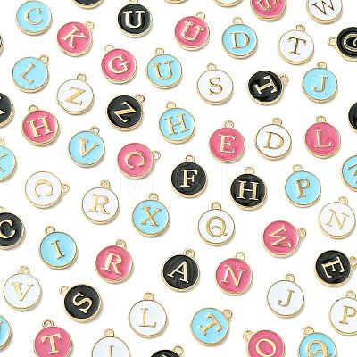 104Pcs 4 Colors Initial Letter A~Z Alphabet Enamel Charms ENAM-FS0003-90-1