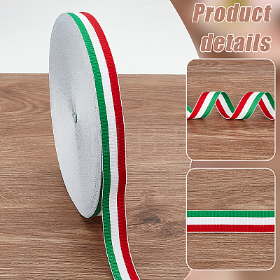 50 Yards Tricolor Polyester Striped Grosgrain Ribbon OCOR-WH0078-199B-1
