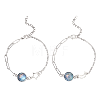 2Pcs 304 Stainless Steel Resin Cabochon Link Bracelets BJEW-JB13407-1