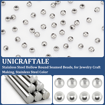Unicraftale 1000Pcs 304 Stainless Steel Hollow Round Seamed Beads STAS-UN0050-64-1