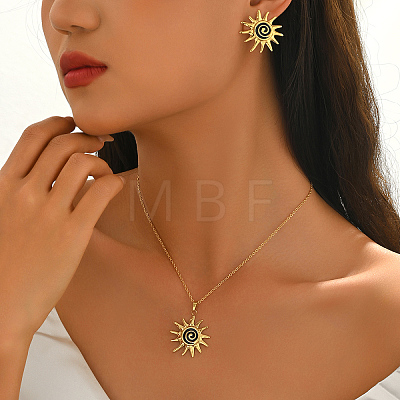 Stainless Steel Spiral Sun Earrings & Necklaces Sets for Women Party and Occasion VJ3176-1