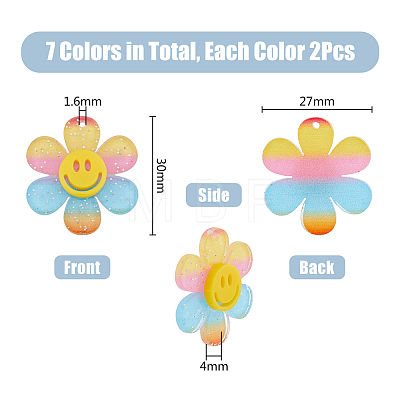 DICOSMETIC 14Pcs 7 Colors Gradient Color Transparent Acrylic Pendants OACR-DC0001-14-1
