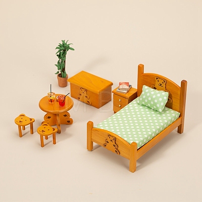 6Pcs Bear Theme Wood Bed Drawer Table Stool Miniature Ornaments PW-WG83234-02-1