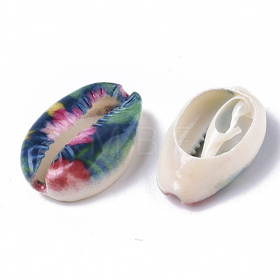 Printed Natural Cowrie Shell Beads X-SSHEL-R047-01-C02-1
