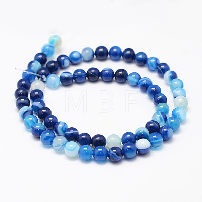 Natural Striped Agate/Banded Agate Bead Strands G-K155-B-6mm-02-1