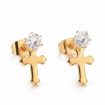 Cross SteelStud Earrings EJEW-C019-18G-1