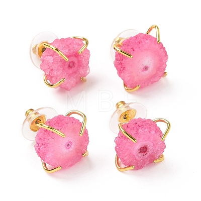 Natural Agate Irregular Druzy Stud Earrings EJEW-F223-08G-1