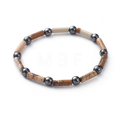 Natural Gemstone & Non-Magnetic Synthetic Hematite Beads Stretch Bracelets BJEW-JB04691-1