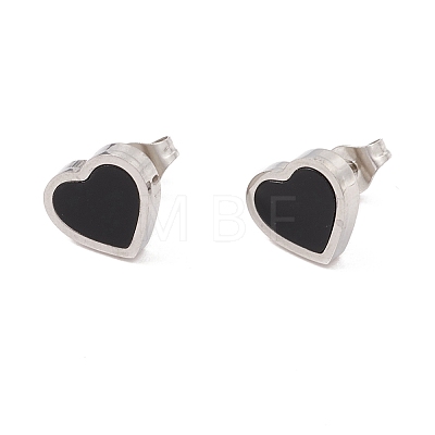 Black Acrylic Heart Stud Earrings EJEW-G291-03M-1