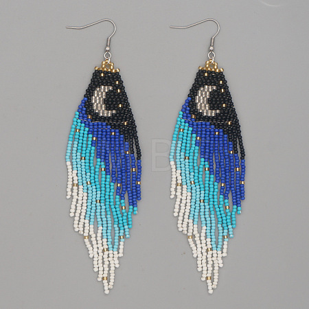 Elegant Handmade Glass Seed Beads Moon Dangle Earrings WJ0050-1-1