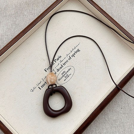 Resin Geometric Nuggets Pendant Black Waxed Cord Long Adjustable Necklaces for Women WG8B3F0-01-1