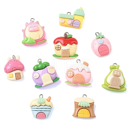 Opaque Resin Imitation House Pendants RE-CBA40A4-04-1