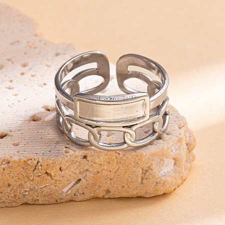 201 Stainless Steel Oval Link Chain Cuff Rings FS-WG16057-40-1