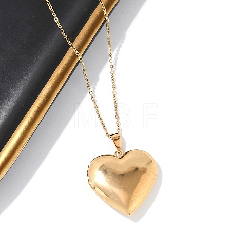 304 Stainless Steel Heart Locket Pendant Cable Chain Necklaces for Women NJEW-M050-04E-G-1