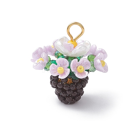 Resin Glass Seed Beaded Flower Pendants PALLOY-MZ01106-01-1