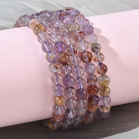Natural Lodolite Quartz Round Beads Stretch Bracelets for Women BJEW-Z158-03K-04-1