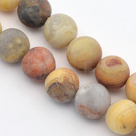 Frosted Natural Crazy Lace Agate Round Bead Strands X-G-M063-6mm-02-1