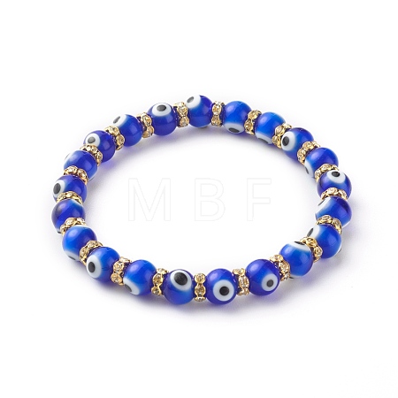 Handmade Evil Eye Lampwork Beaded Stretch Bracelets BJEW-JB06463-01-1