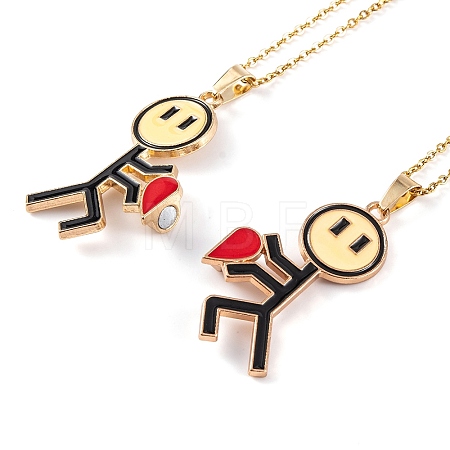 Valentine's Day 2Pcs Alloy Enamel Magnetic Heart Pendant Necklaces LS-NJEW-P305-01G-1