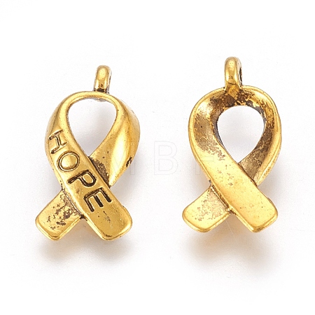 Breast Cancer Awareness Ribbon Carved Word Hope Tibetan Style Alloy Message Pendants TIBEP-S278-AG-FF-1