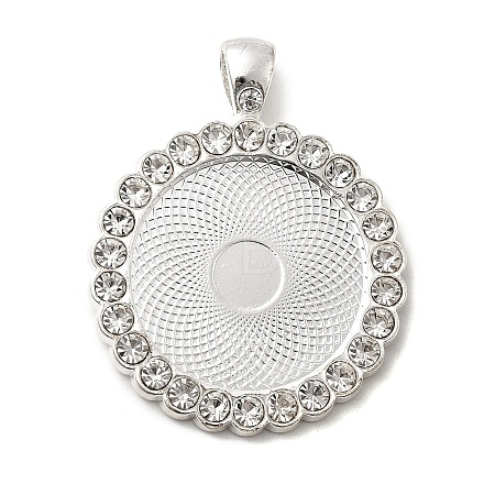 Flat Round Alloy Rhinestone Pendant Cabochon Settings ALRI-T351-01S-1