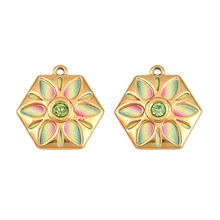 304 Stainless Steel Enamel & Rhinestone Pendants STAS-G398-26G-02-1