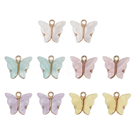 10Pcs 5 Colors Alloy Acrylic Pendants ENAM-YW0003-21-1