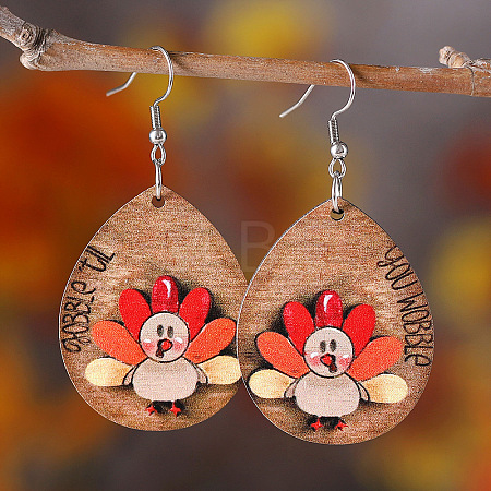 Turkey Pattern Wood Dangle Earrings FS-WGDB545-02-1