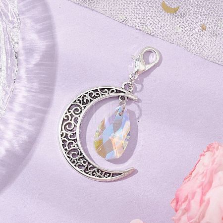 Alloy Moon & Glass Pendant Decorations HJEW-JM02689-02-1