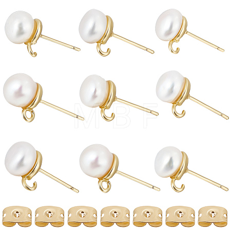 6 Pairs Natural Pearl Round Stud Earrings Findings KK-BBC0011-16-1