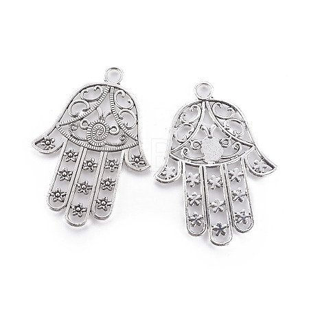 Tibetan Style Alloy Big Hamsa Hand/Hand of Fatima /Hand of Miriam Pendants X-TIBEP-16901-AS-NR-1