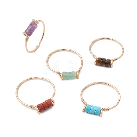 Column Natural Amethyst & Red Jasper & Green Aventurine & Tiger Eye & Lepidolite/Purple Mica  Finger Rings RJEW-JR00781-1