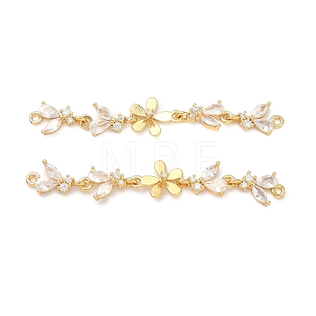 Brass Pave Clear Cubic Zirconia Connector Charms KK-Z139-12G-03-1