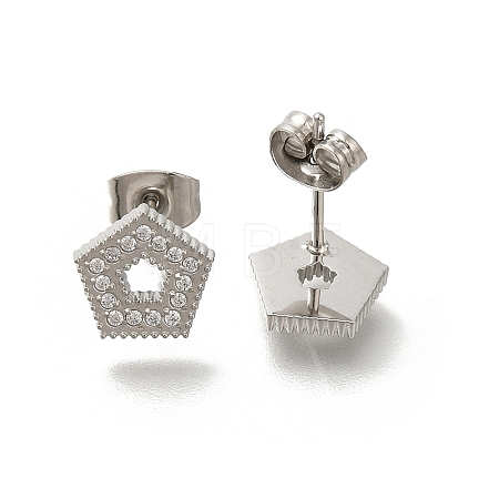 304 Stainless Steel Micro Pave Clear Cubic Zirconia Stud Earrings EJEW-H018-03P-01-1
