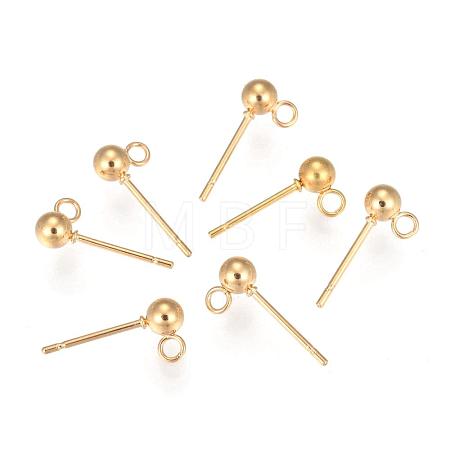 202 Stainless Steel Ball Stud Earring Findings STAS-F141-06G-4mm-1