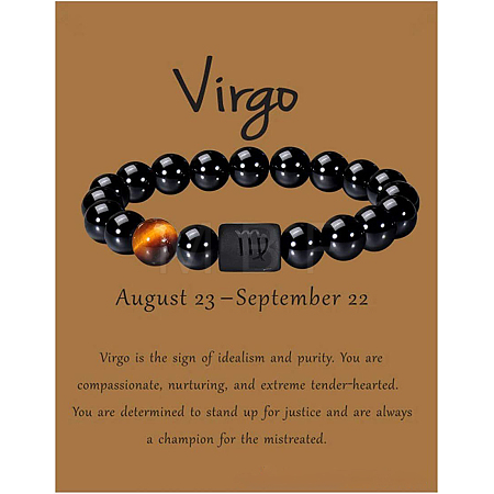 12 Constellation Natural Round Tiger Eye Beads Stretch Bracelets WGD22B0-10-1