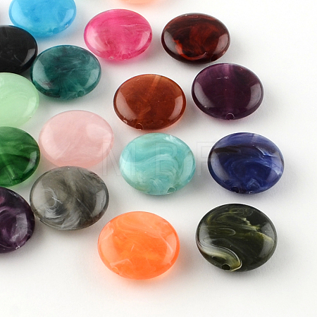 Flat Round Imitation Gemstone Acrylic Beads X-OACR-R051-M-1